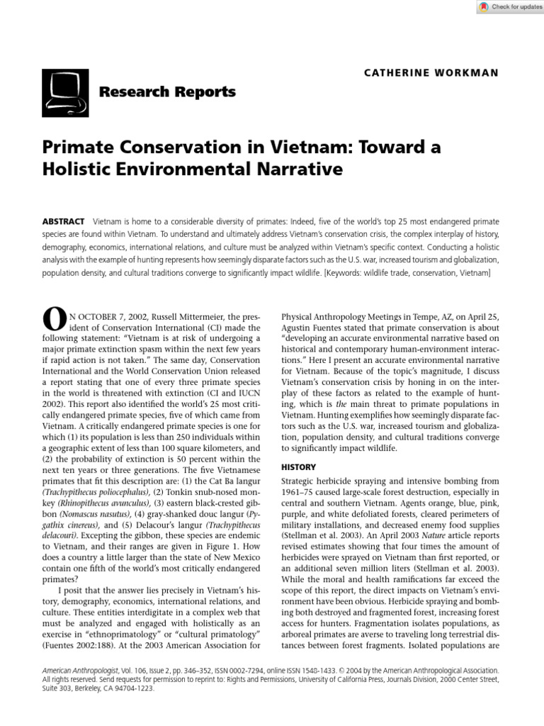 American Anthropologist - June 2004 - WORKMAN - Primate Conservation in ...