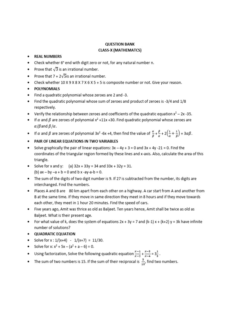 Question Bank Maths-2026 | PDF | Circle | Polynomial