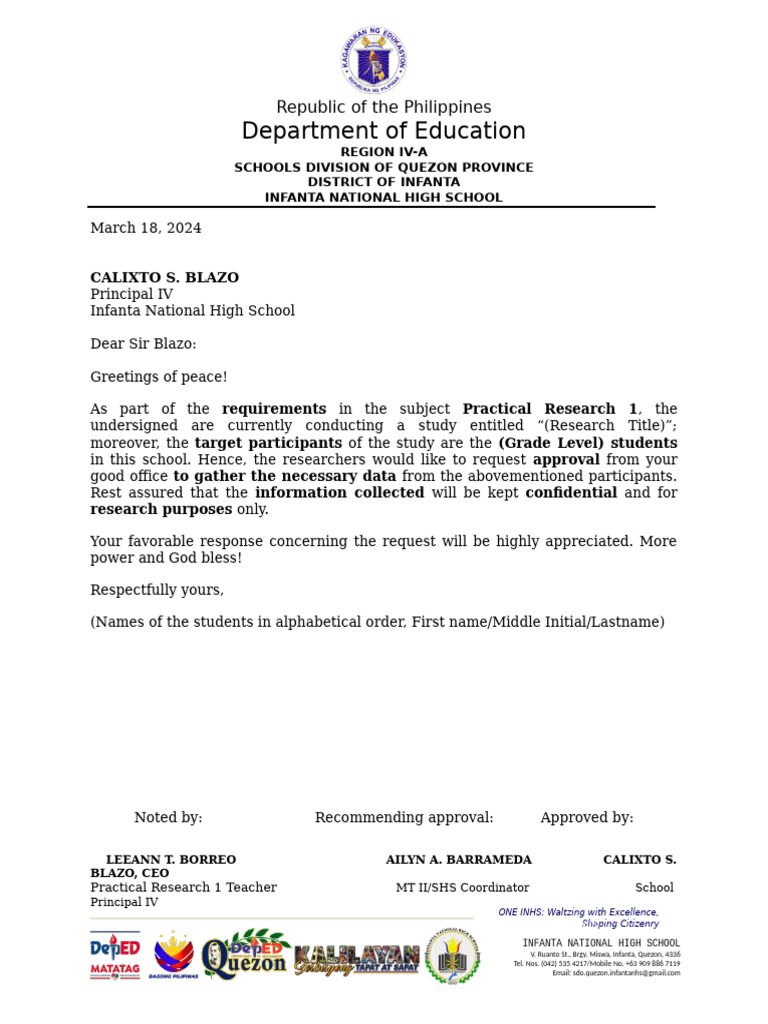 Letter To The Principal | PDF