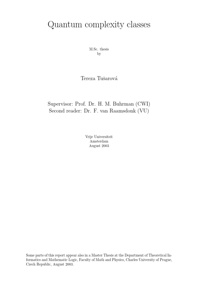 Tusarova, Tereza - Quantum Complexity Classes - (2004) | PDF ...