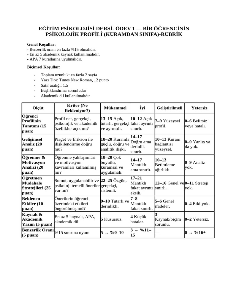 Odev 1 Rubrik | PDF