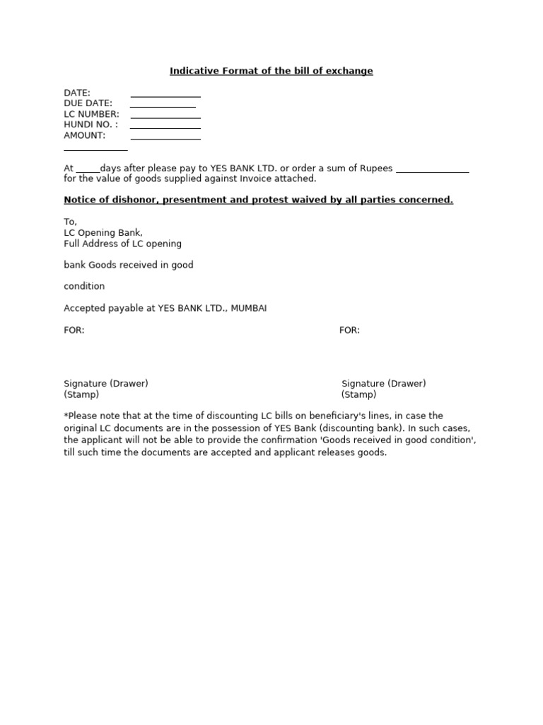 Format of The Bill of Exchange | PDF
