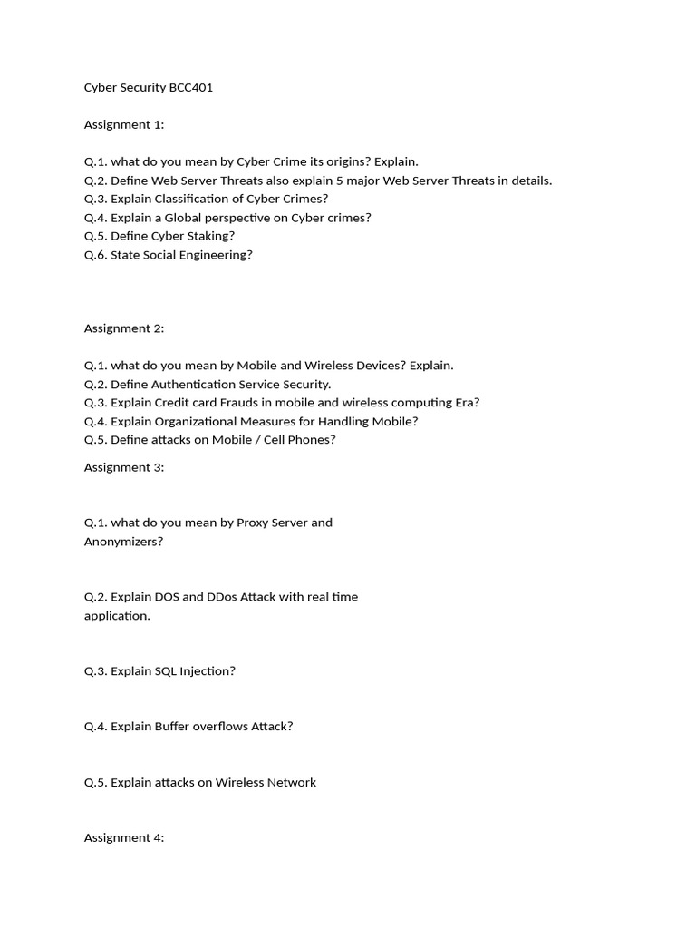 Cyber Security Assignments Unit 1 To 5 | PDF