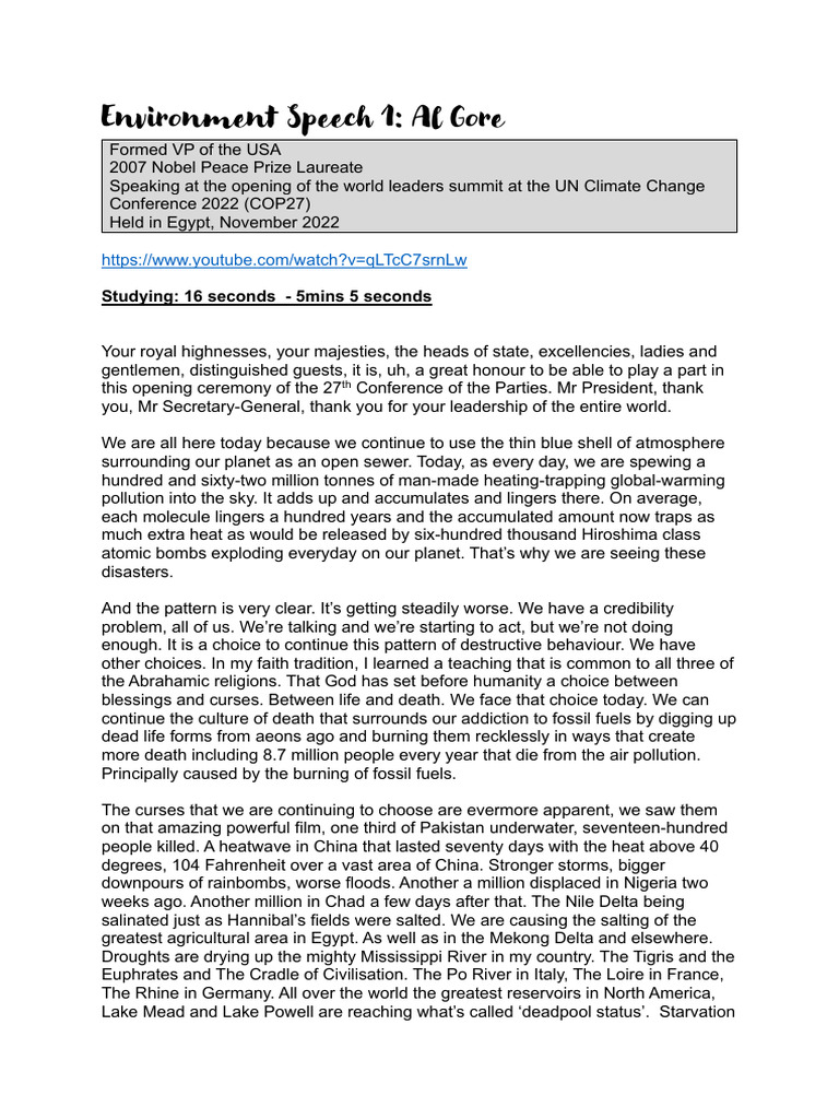 Environment Speeches Transcripts | PDF | Nature | Earth Sciences