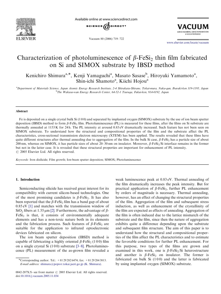 Characterization of Photoluminescence of FeSi2 Thin Film Fabricat 2006 ...