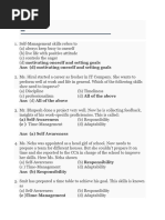 MCQs on Self Management Skills Class 10 | PDF | Emotional Self ...