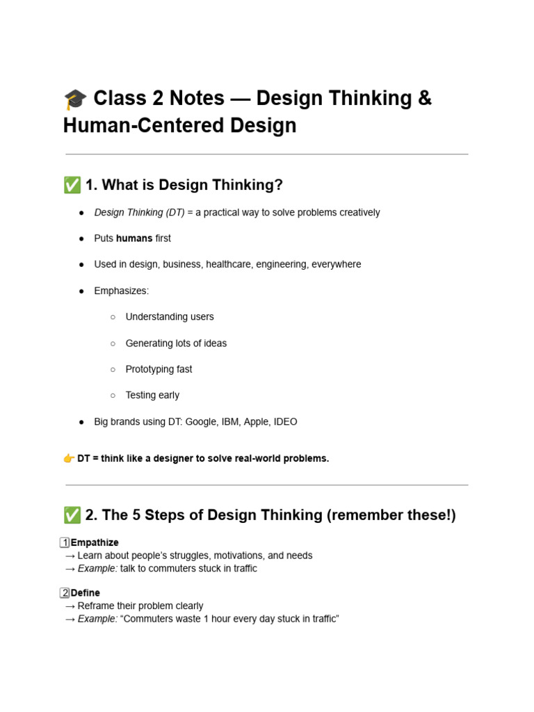 ? Class 2 Notes - Design Thinking & Human-Centered Design | PDF ...