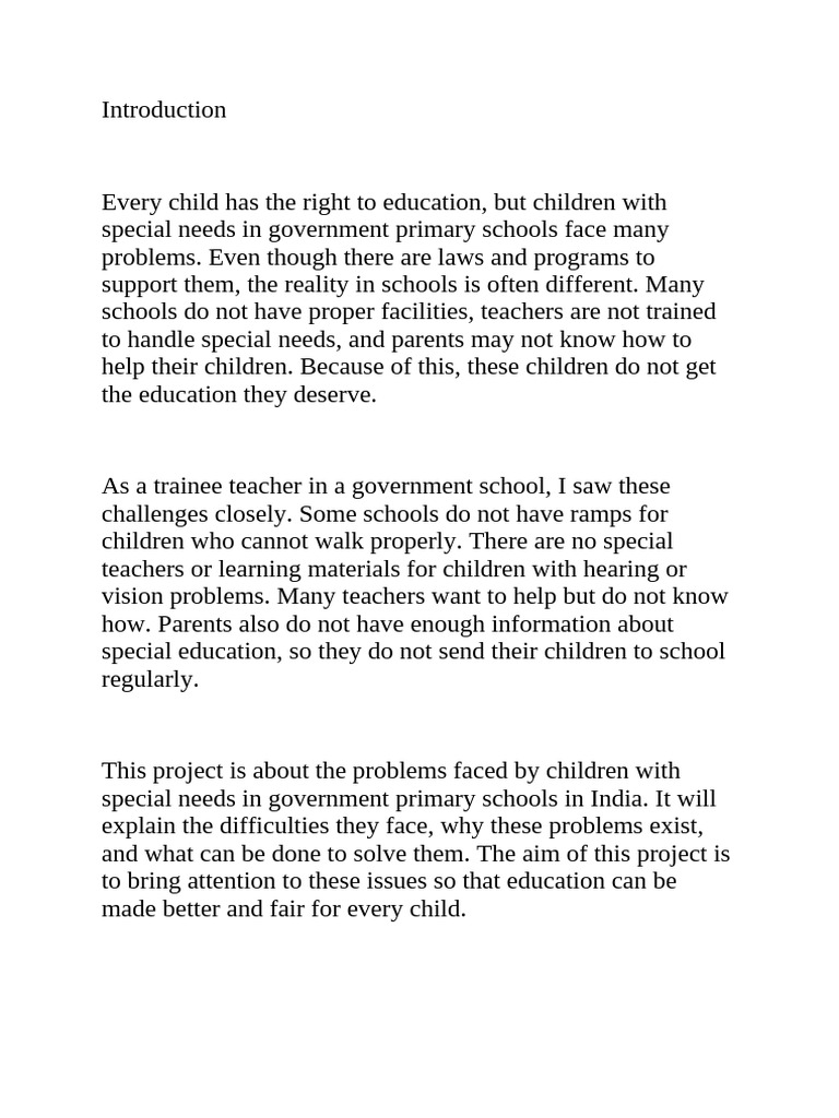 Introduction (Challenges Faced by CWSN in Primary and Middle School ...