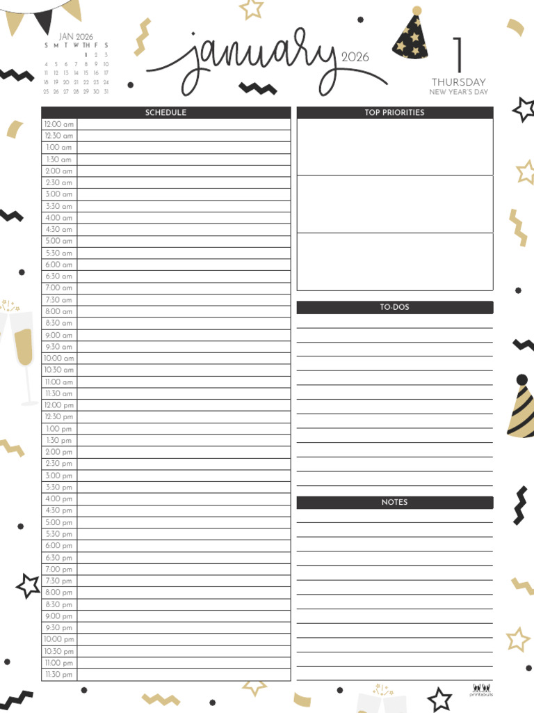 Printable Hourly Daily 2026 Planner January 1 | PDF