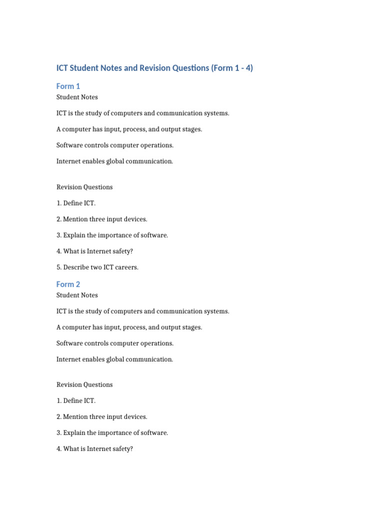 ICT Student Notes and Revision Questions-1 | PDF