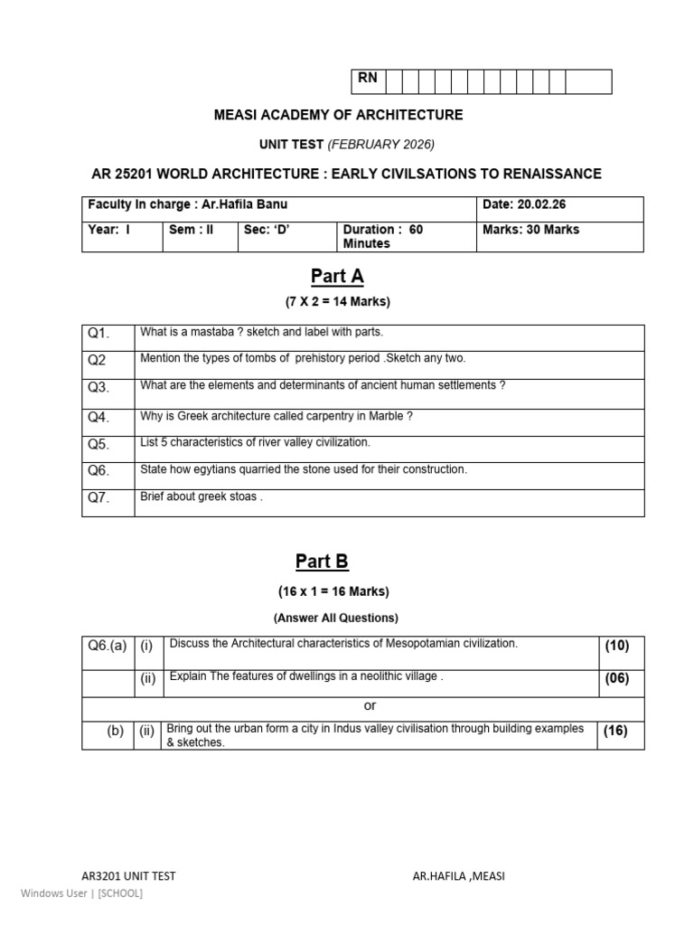 Unit Test Question Paper Feb 26 | PDF