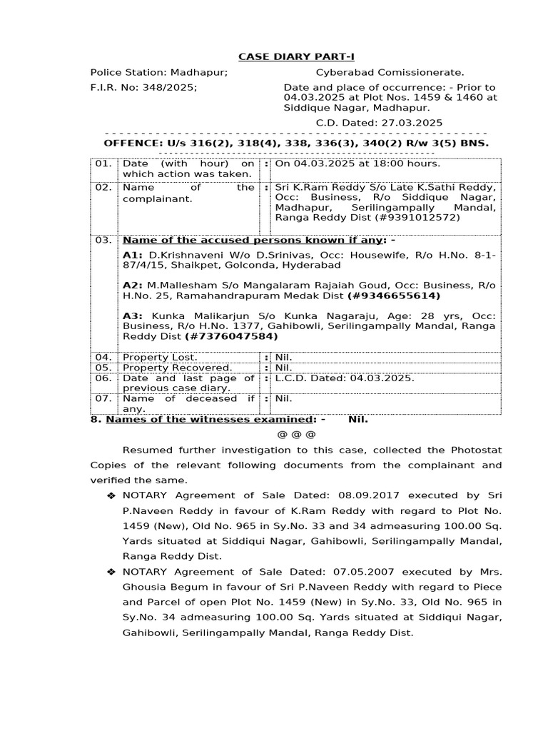 Case Diary Part-I | PDF | Justice | Crime & Violence