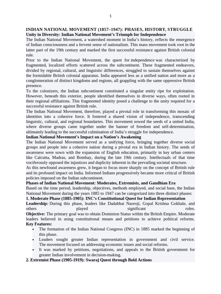 Indian National Movement Notes | PDF | Indian Independence Movement ...