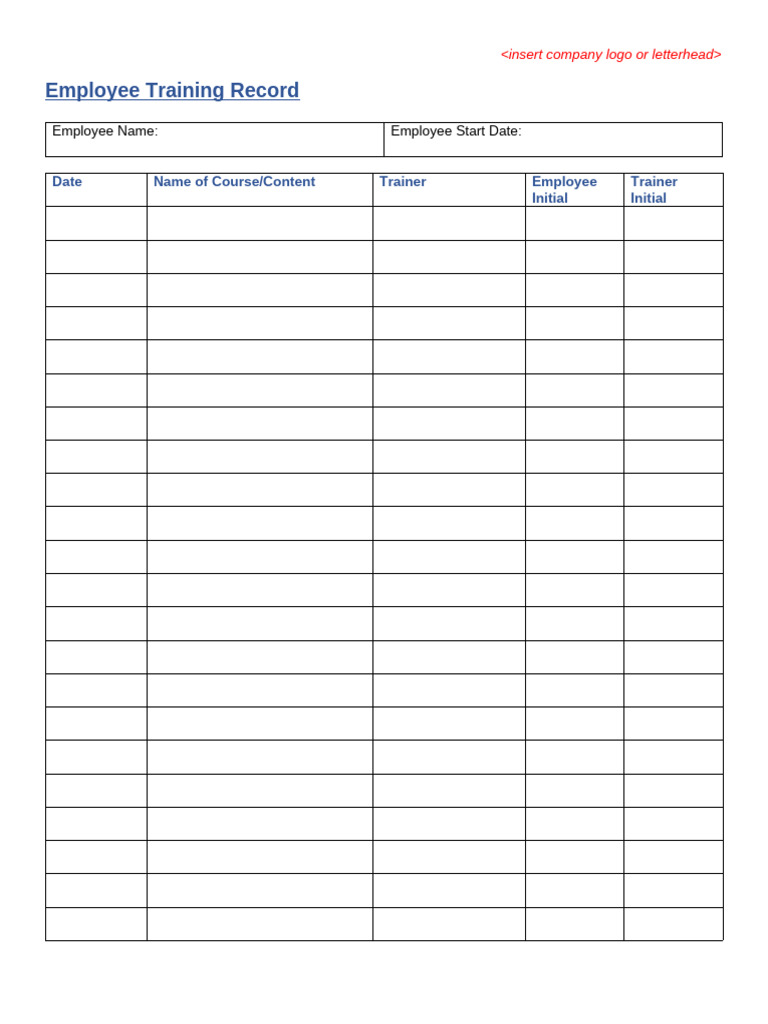 Employee Training Record Template | PDF