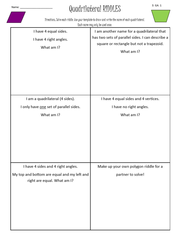 Directions Solve Each Riddle. Use Your Template To Draw and Write The ...