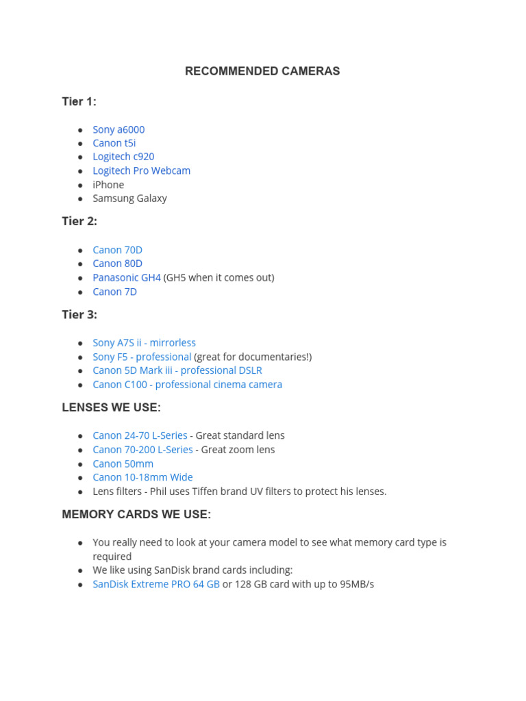 11.1 Recommended Cameras | PDF