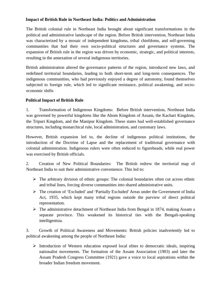 Impact of British Rule in Northeast India | PDF | British Empire ...