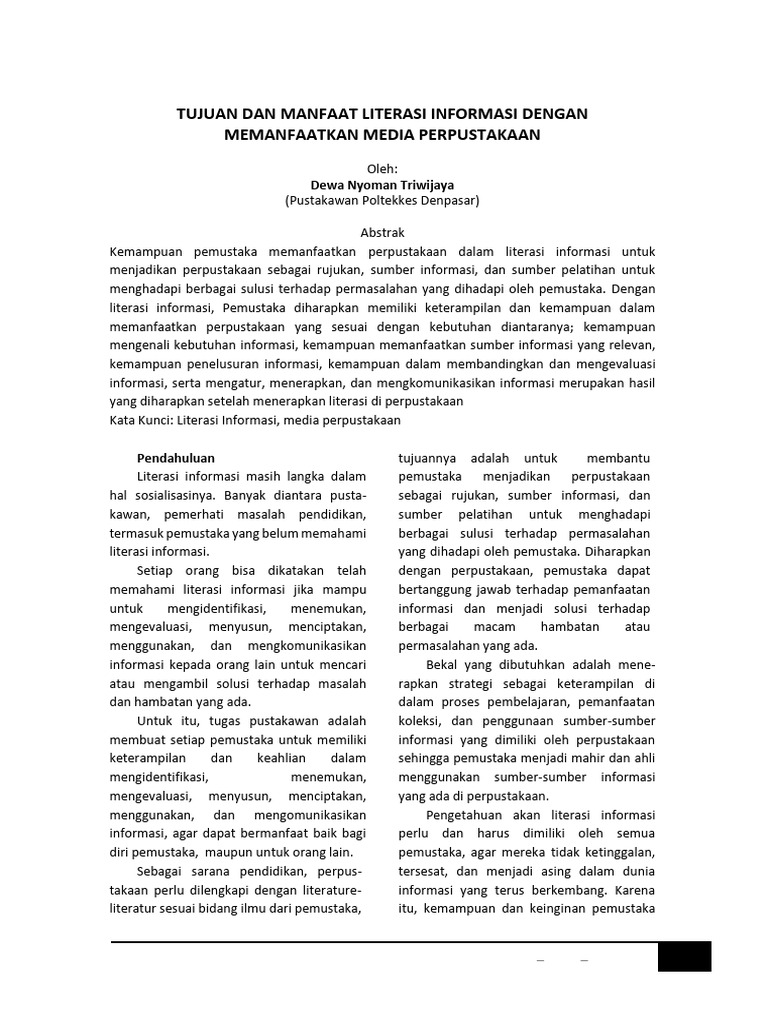 Tujuan Dan Manfaat Literasi Informasi Dengan Memanfaatkan Media ...