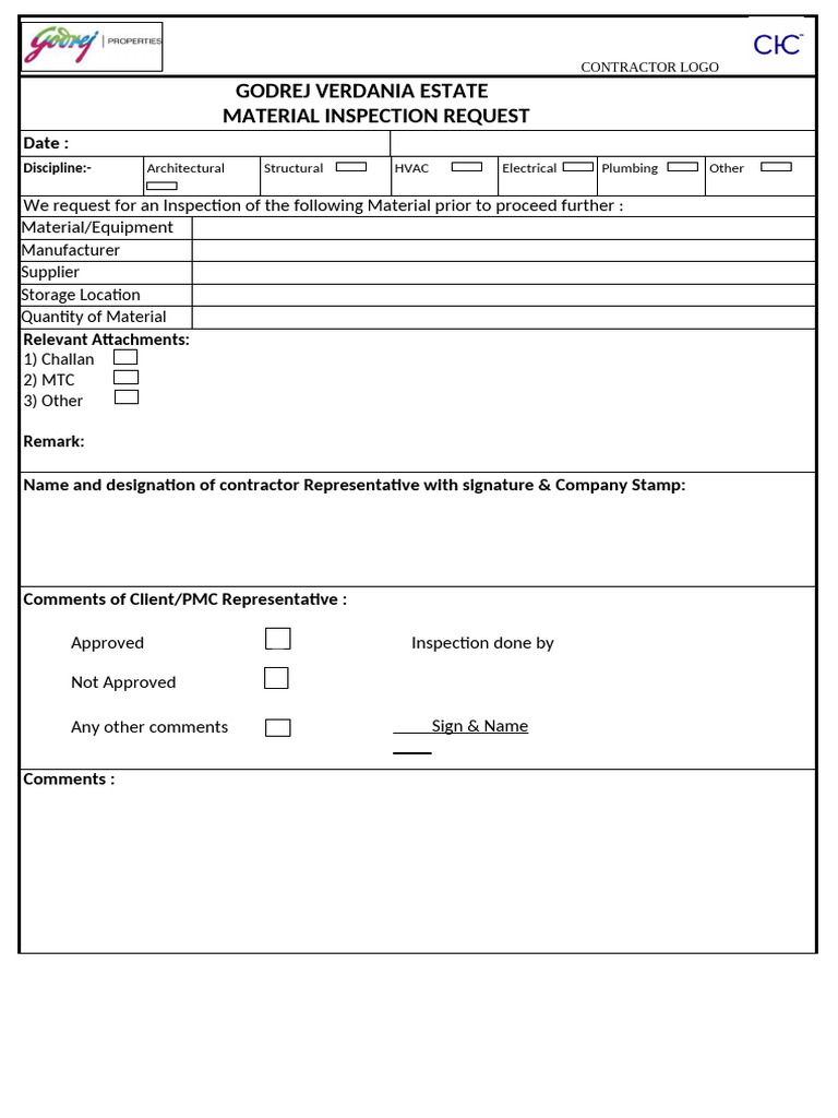 Material Inspection Request | PDF