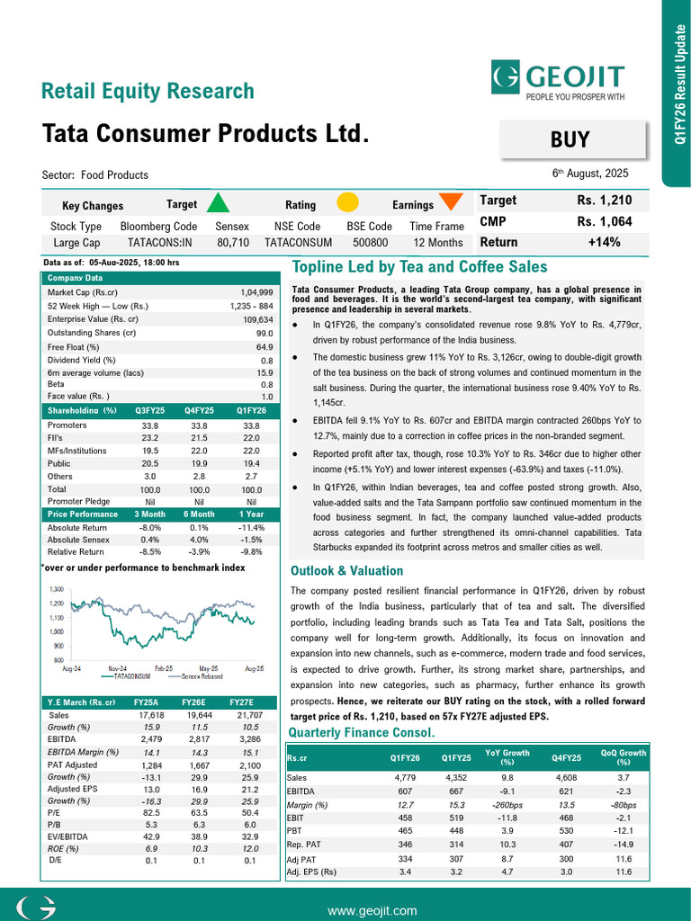 TCPL Analyst Report Geojit 6 TH Aug | PDF | Corporations | Financial ...