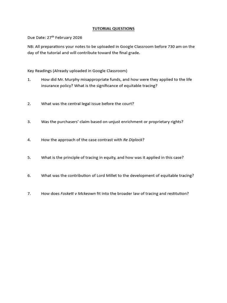 Tutorial Questions 27.02.2026 | PDF