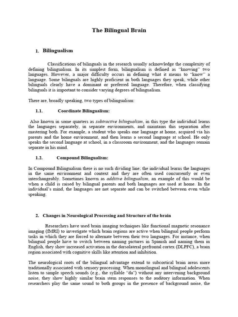 The Bilingual Brain | PDF | Multilingualism | Dorsolateral Prefrontal ...