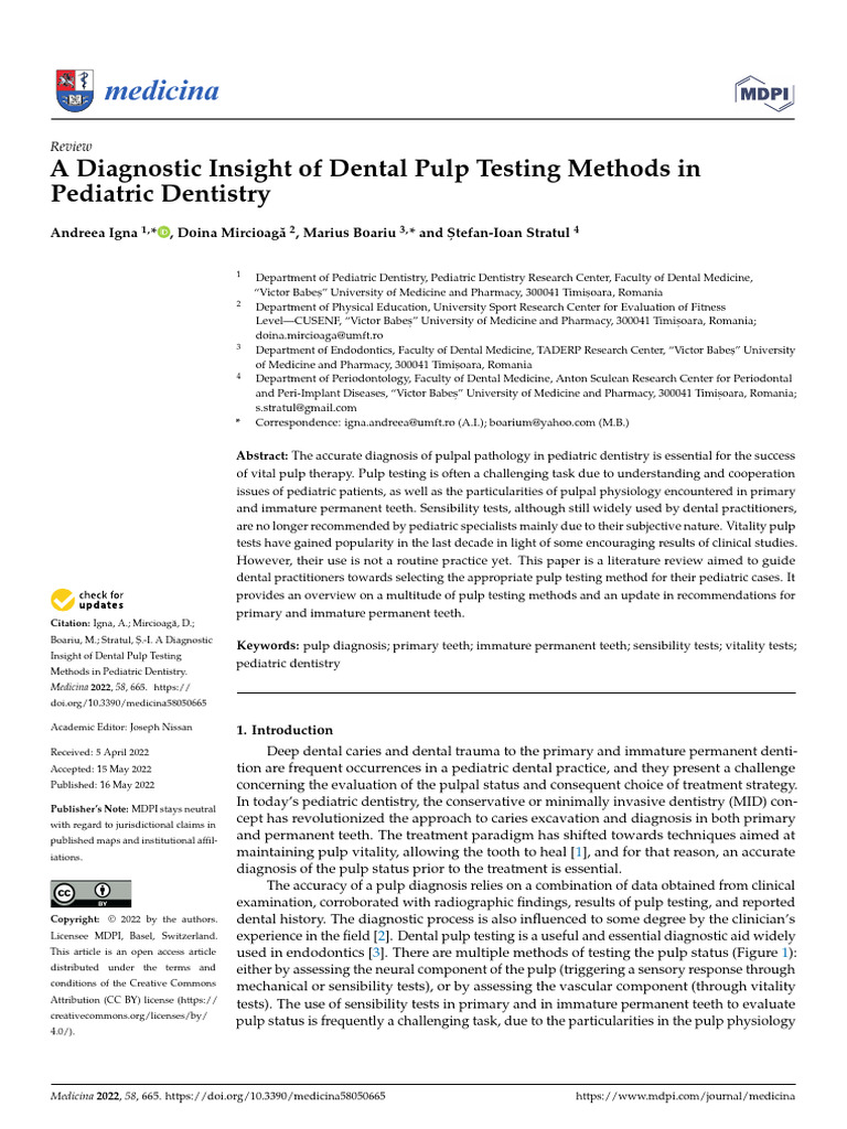 A Diagnostic Insight of Dental Pulp Testing Methods in | PDF | Medical ...
