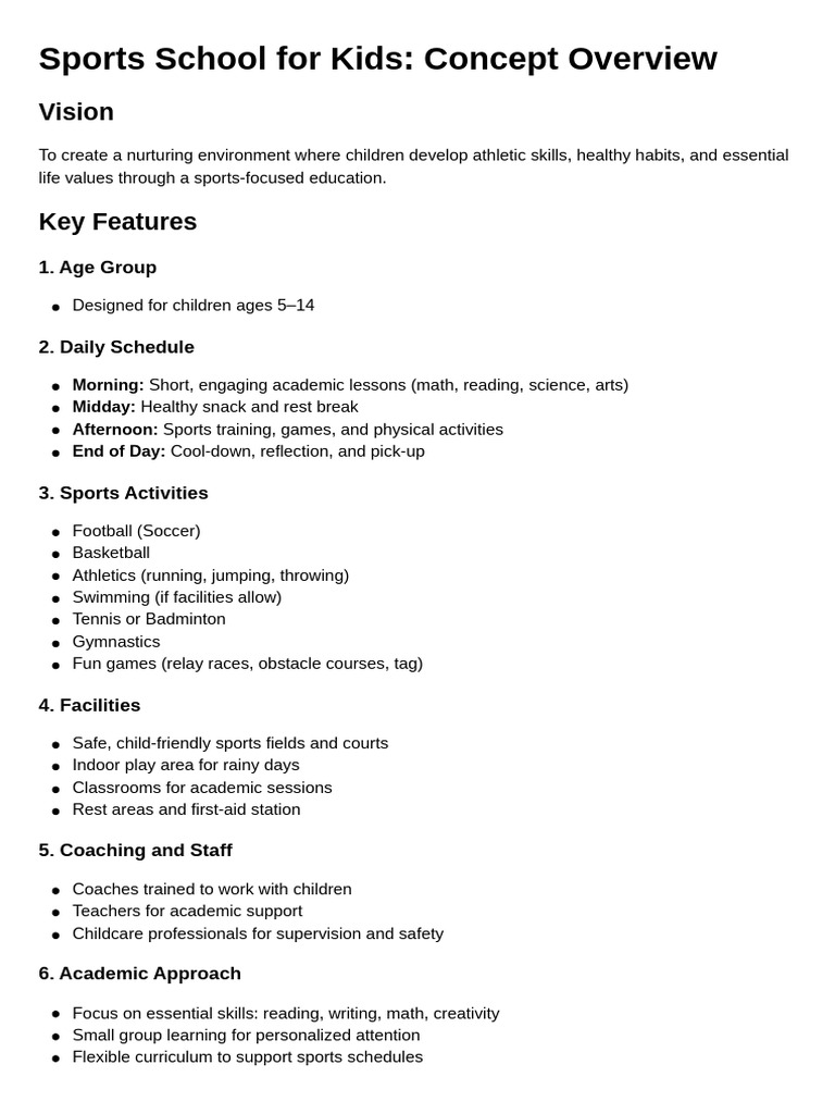 Sports School For Kids Concept Overview | PDF
