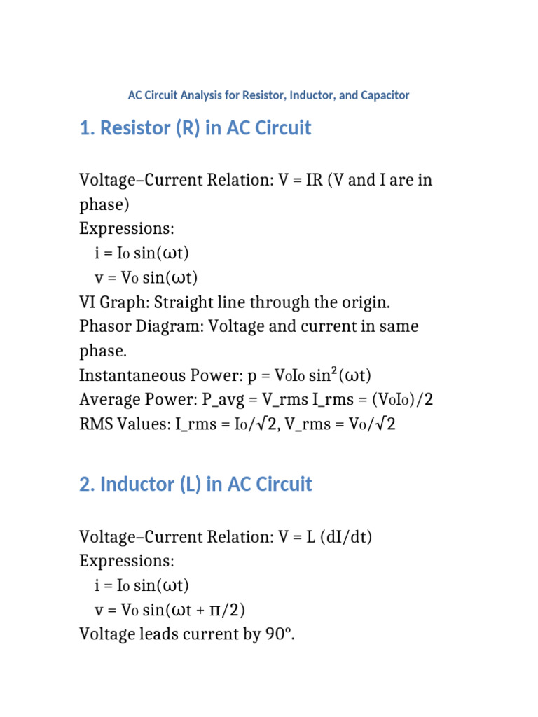 AC Circuit Expressions CBSE Grade12 | PDF