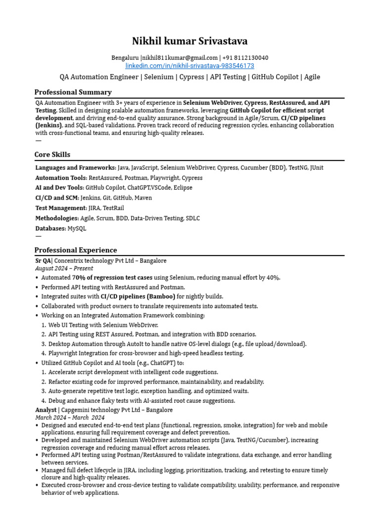 Rahul SharmaResume | PDF | Selenium (Software) | Software Testing