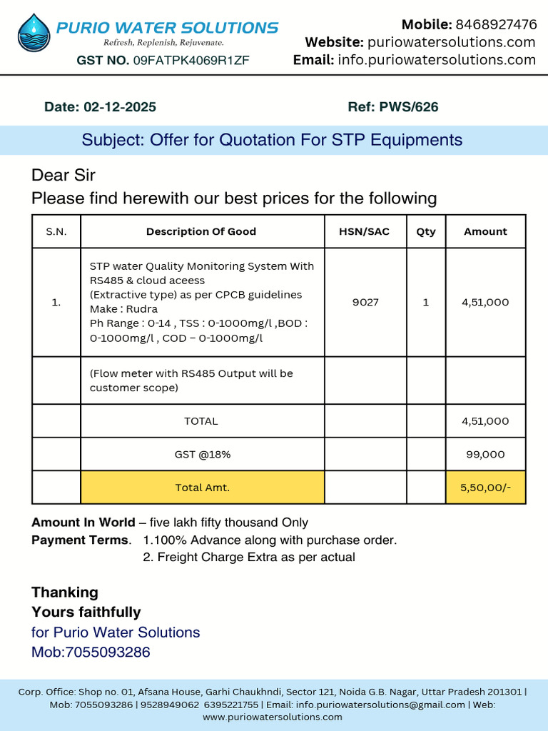 Quotation For STP Equipments PDF | PDF
