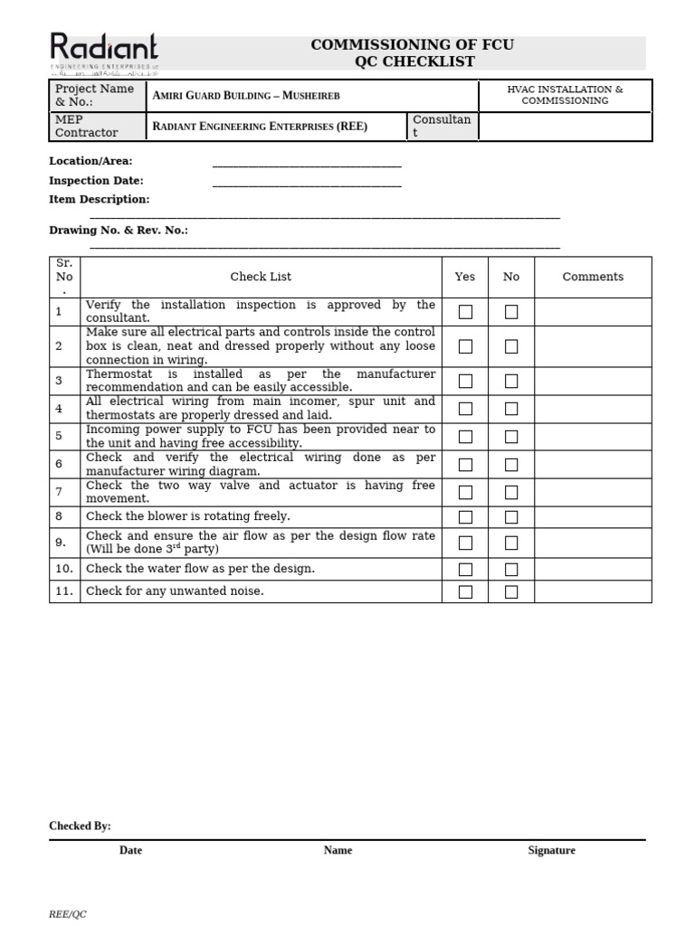 QC Checklist FCU - Commissioning | PDF