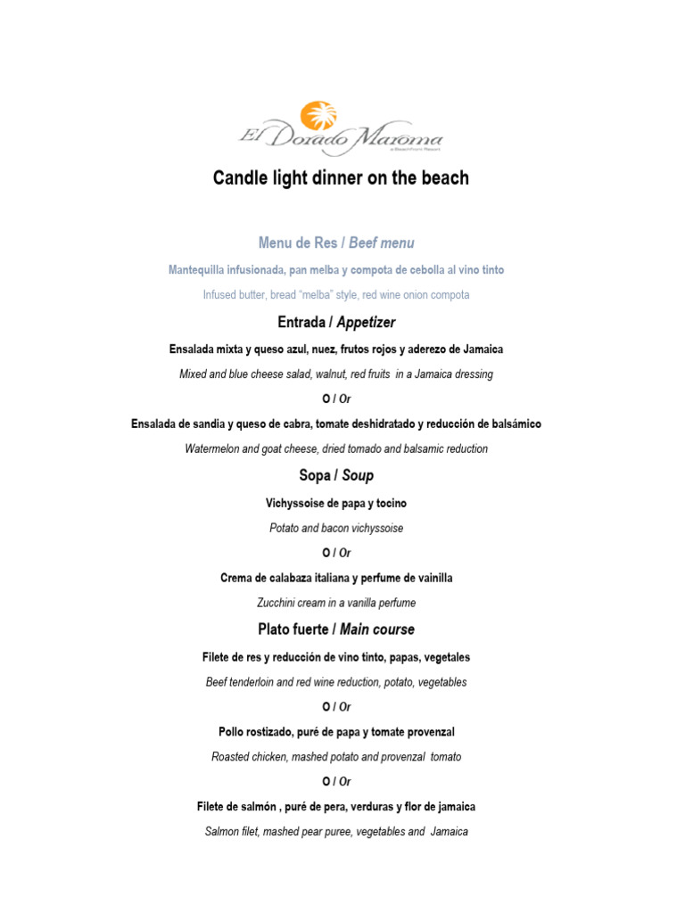 Candle Light Dinner Menu | PDF | Alimentos | Cocina
