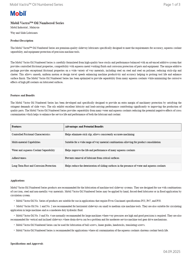 GL XX Mobil Vactra Oil Numbered Series | PDF | Lubricant | Applied And ...