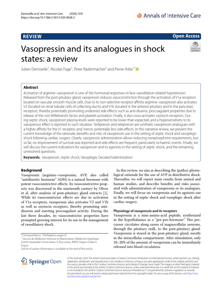 Vasopressin and Its Analogues in Shock States: A Review | PDF | Sepsis ...