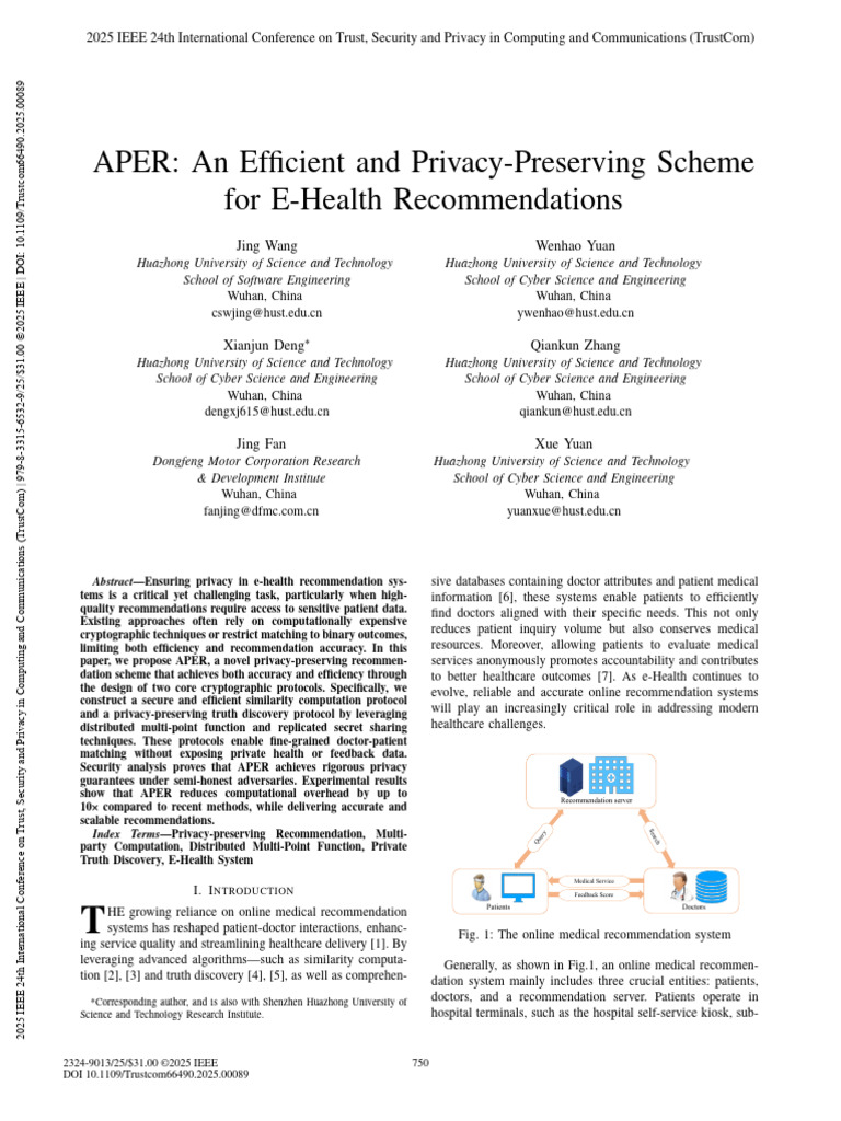 APER An Efficient and Privacy-Preserving Scheme For E-Health ...