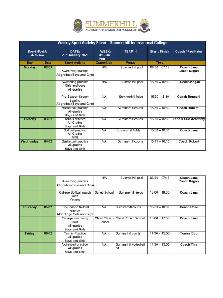 Weekly Activity Sheet 2 - 6 Feb | PDF | Sports