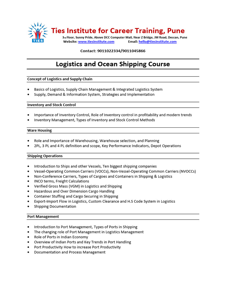 Ties Logistics & Ocean Shipping Course | PDF | Logistics | Cargo