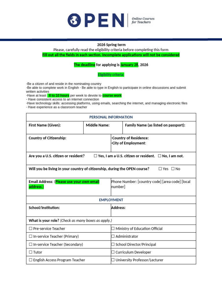 Spring 2026 OPEN GOC Application Form | PDF