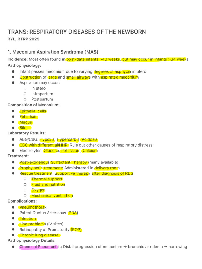 Trans - Respiratory Diseases of The Newborn | PDF | Respiratory ...