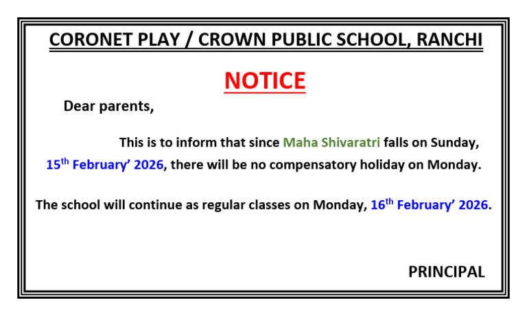 Cps-Notice For Regular Classes | PDF