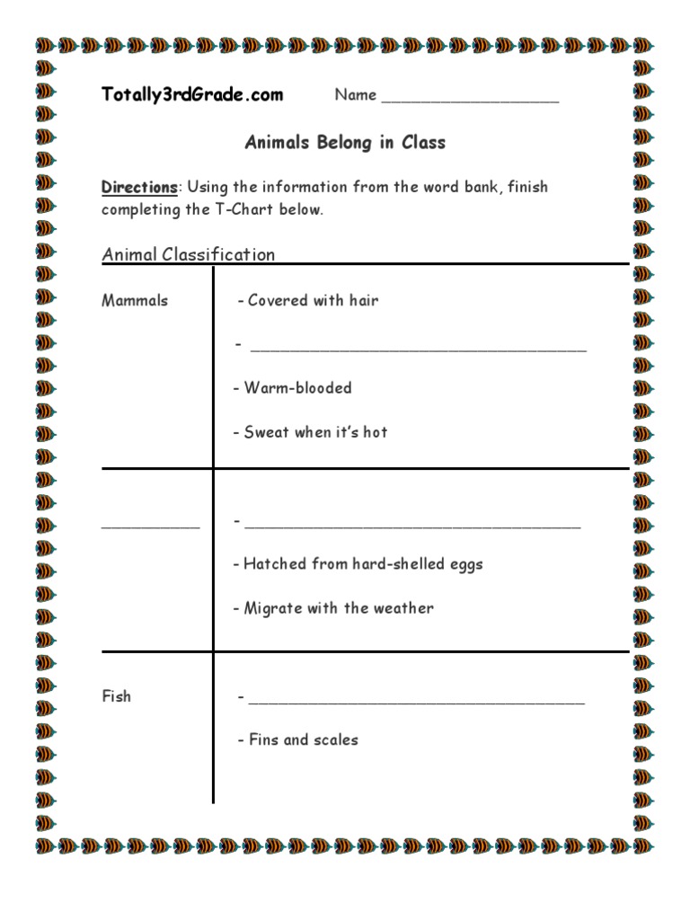 3rd grade animal classification worksheet pdf reptile gill