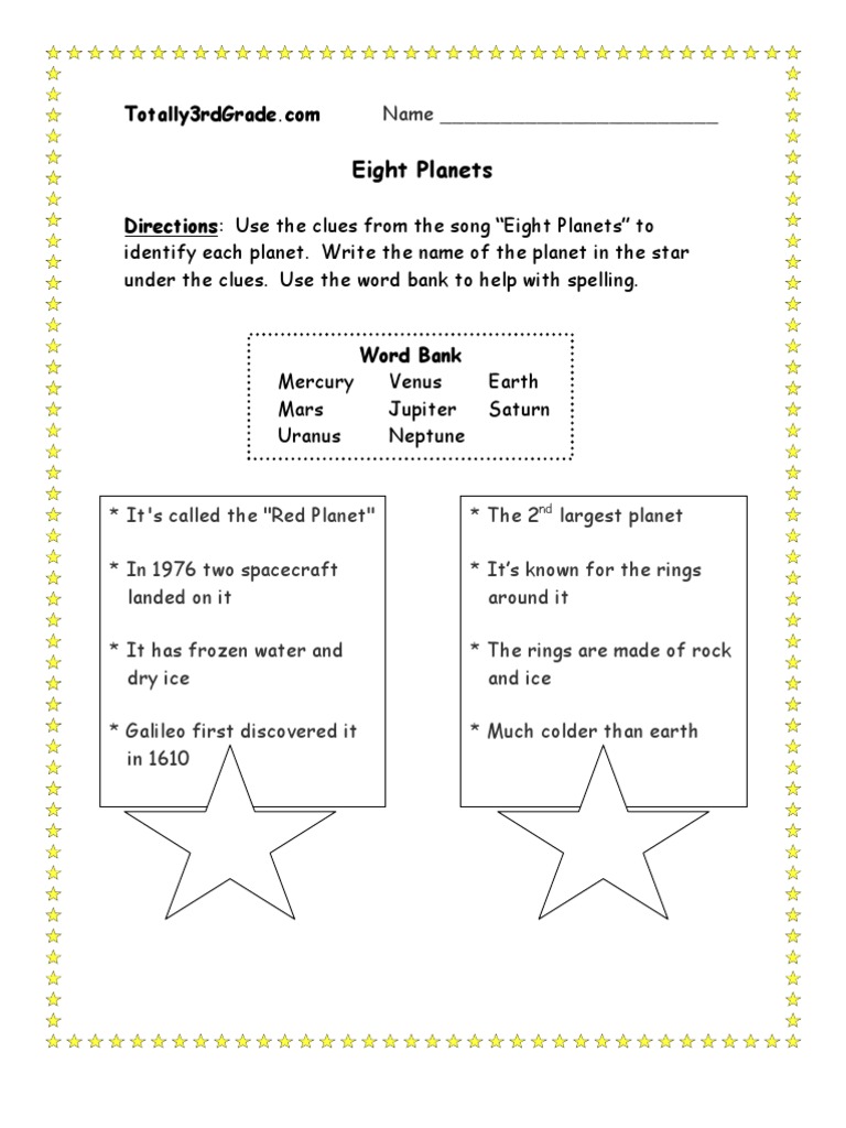 3rd Grade - Eight Planets Worksheet | PDF | Planets | Solar System