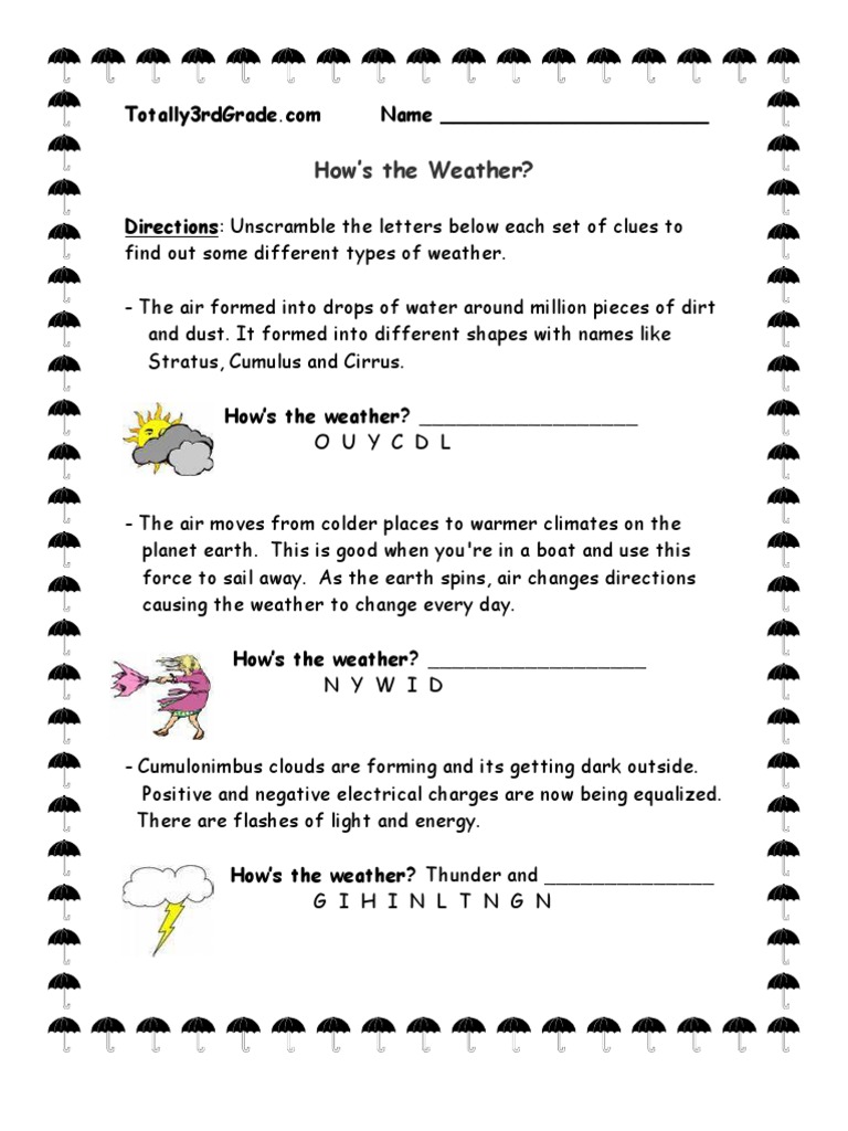 3rd Grade | Weather Worksheet