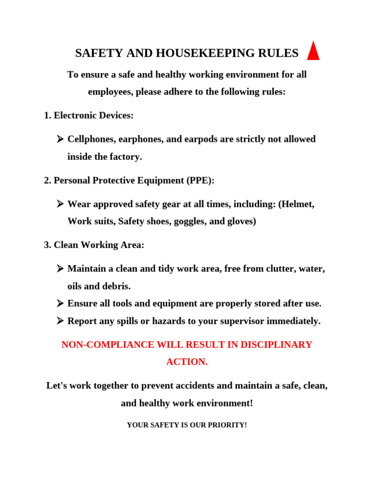 Safety and Housekeeping Rules | PDF