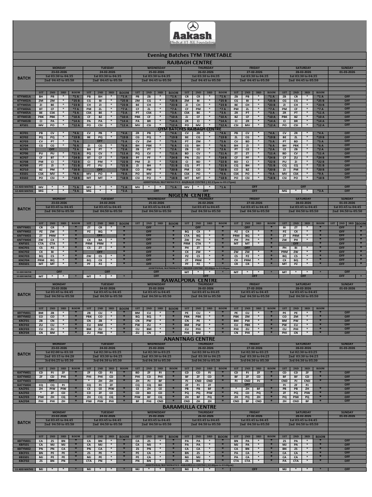 Evening Schedule Tym & Oym Timetable 23 Feb To 01 Mar 2026-4 | PDF