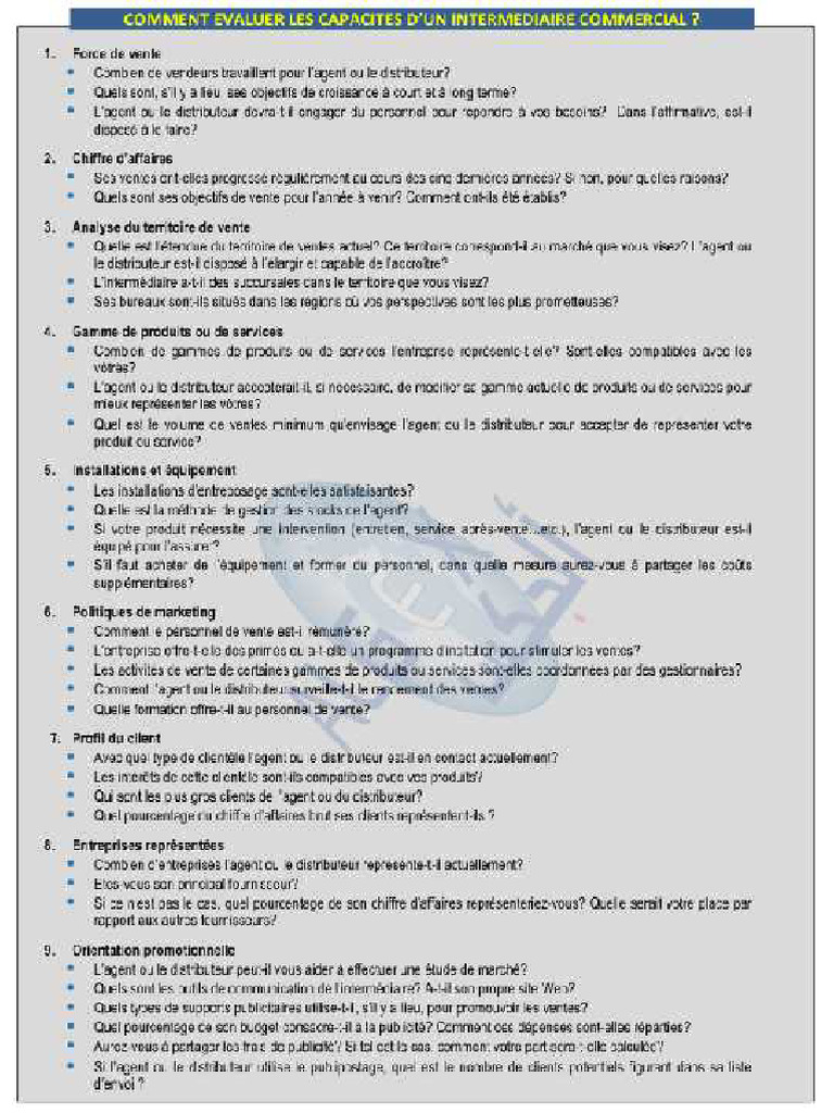 Comment Evaluer Les Capacities D'un Intermediaire Commercial ALGEX | PDF