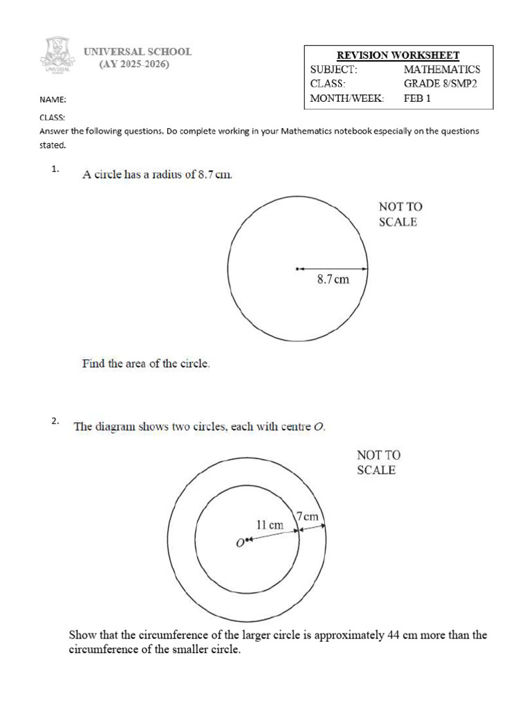 Revision Worksheet Smp2 Grade 8 Mid Term Feb26 | PDF | Area