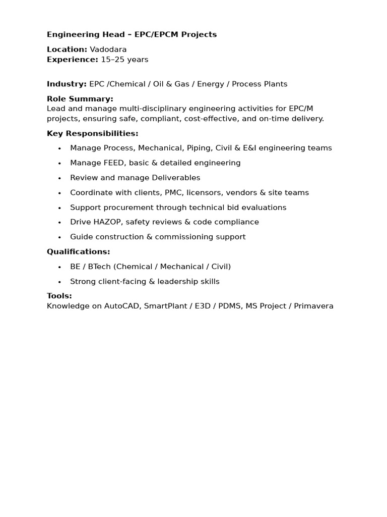 Engineering Head SES | PDF
