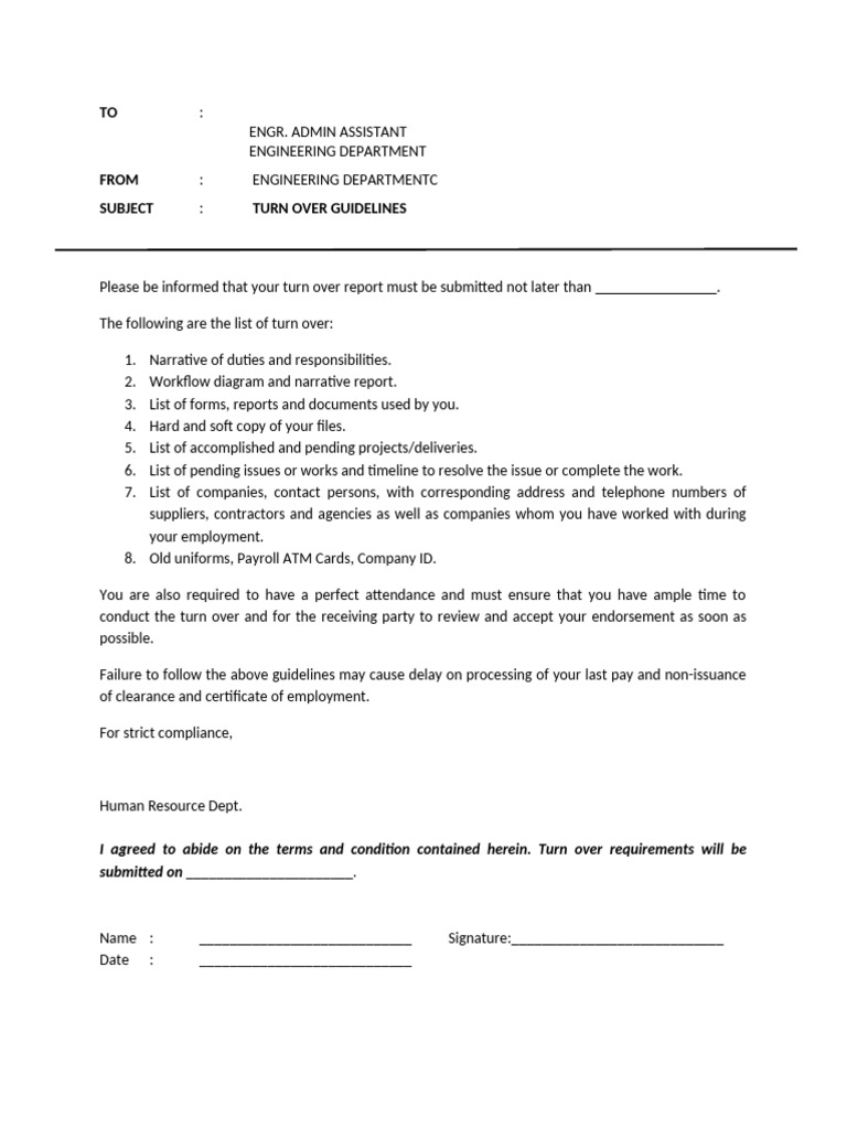 Turn Over Guidlines SAMPLE | PDF